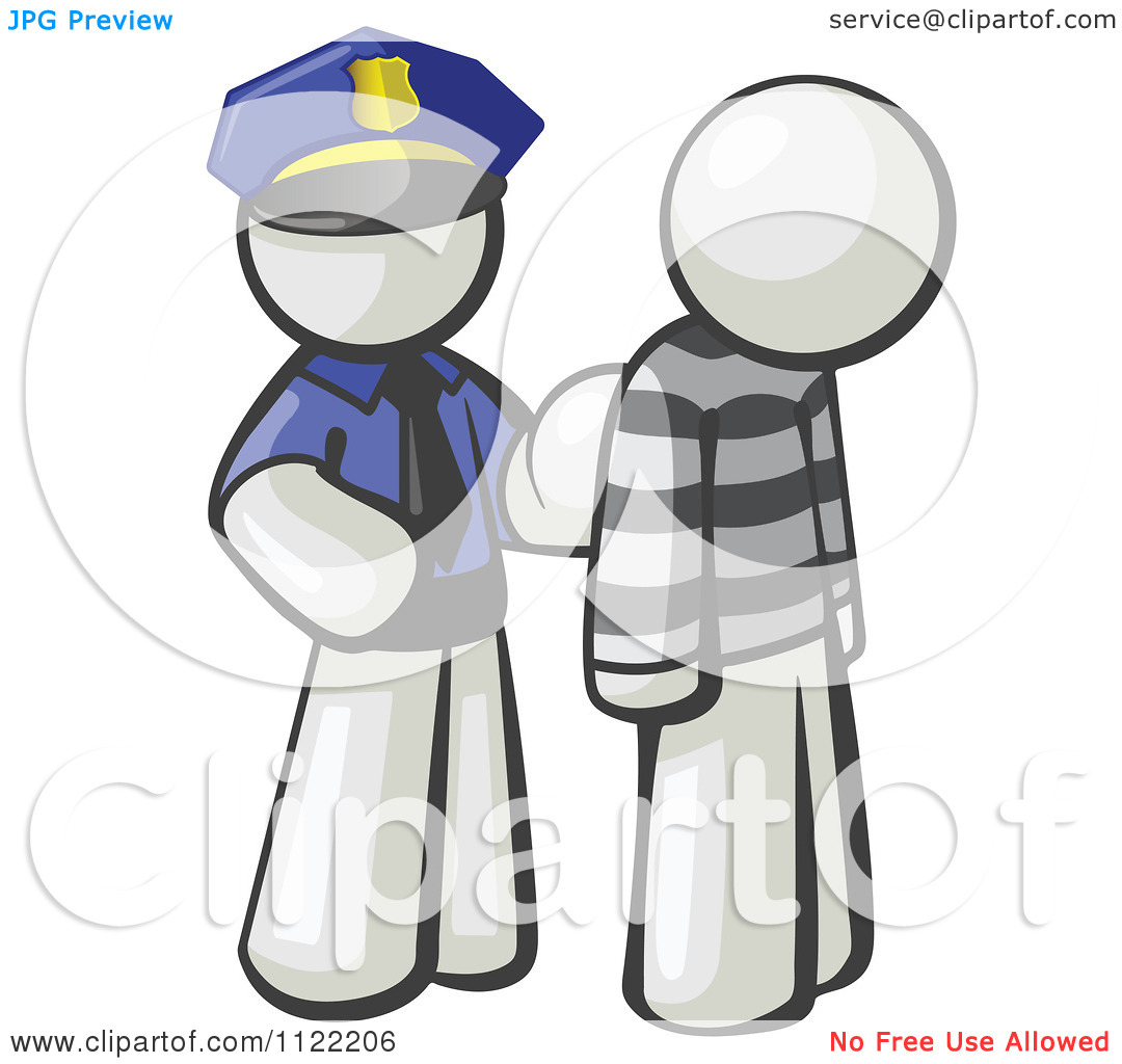 Cartoon Of A White Man Police Officer And Prisoner   Royalty Free    