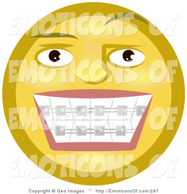 Clip Art Metal Mouth Yellow Smiley Face Showing The Braces