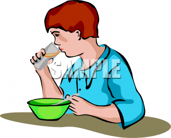 Clipart Image Of A Boy Eating Cereal And Drinking Juice   Foodclipart    