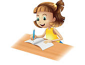 Happy Girl Writing   Clipart Graphic