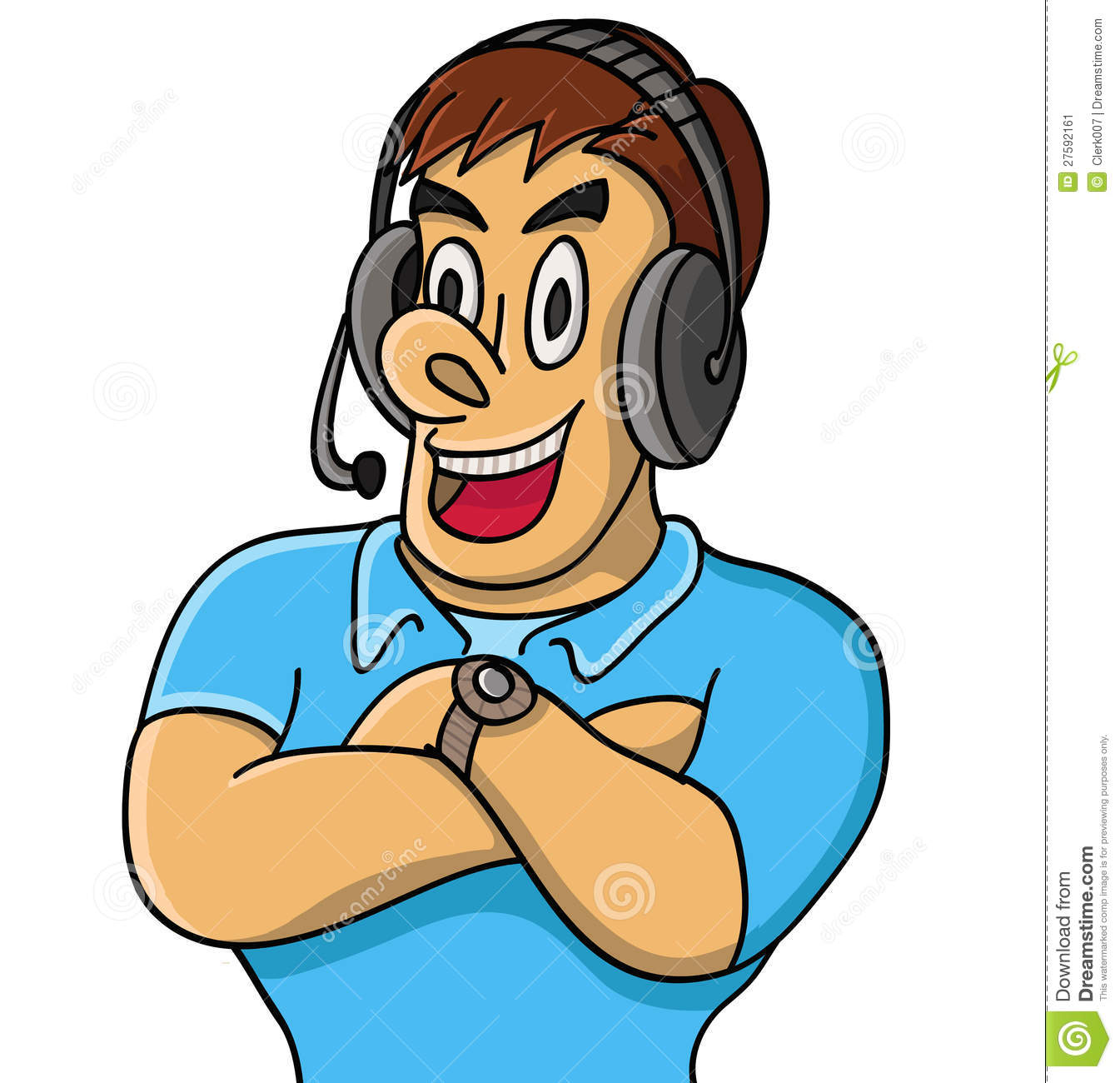 Illustration Of A Man With Headphone And Mic Talking To A Customer