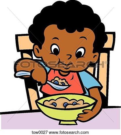 Illustration Of Little Boy Eating Cereal Tow0027   Search Eps Clipart