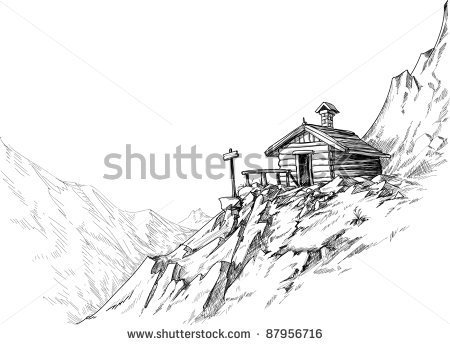 Mountain Sketch Clipart Mountain Hut Sketch   Stock