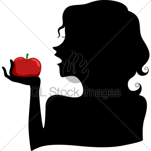 Silhouette Of A Girl Eating A Red Apple   Gl Stock Images