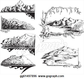 Stock Illustration   Mountain Sketches  Set Of Black And White Vector