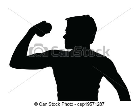Vector   Teen Boy Silhouette Exercising Muscles   Stock Illustration