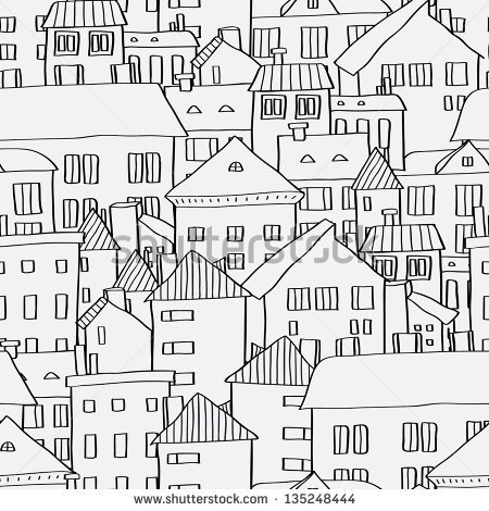 Village Clipart Black And White Old Town Panoramic Seamless