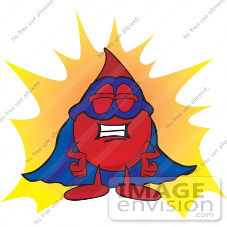 Blood Droplet Mascot Cartoon Character Dressed As A Super Hero By