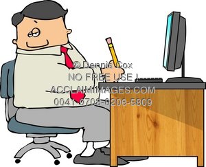 Clipart Illustration  Man Sitting At A Desk