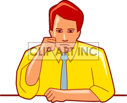 Clipart Of A Cartoon Man Sitting At A Desk Thinking   Download File To    