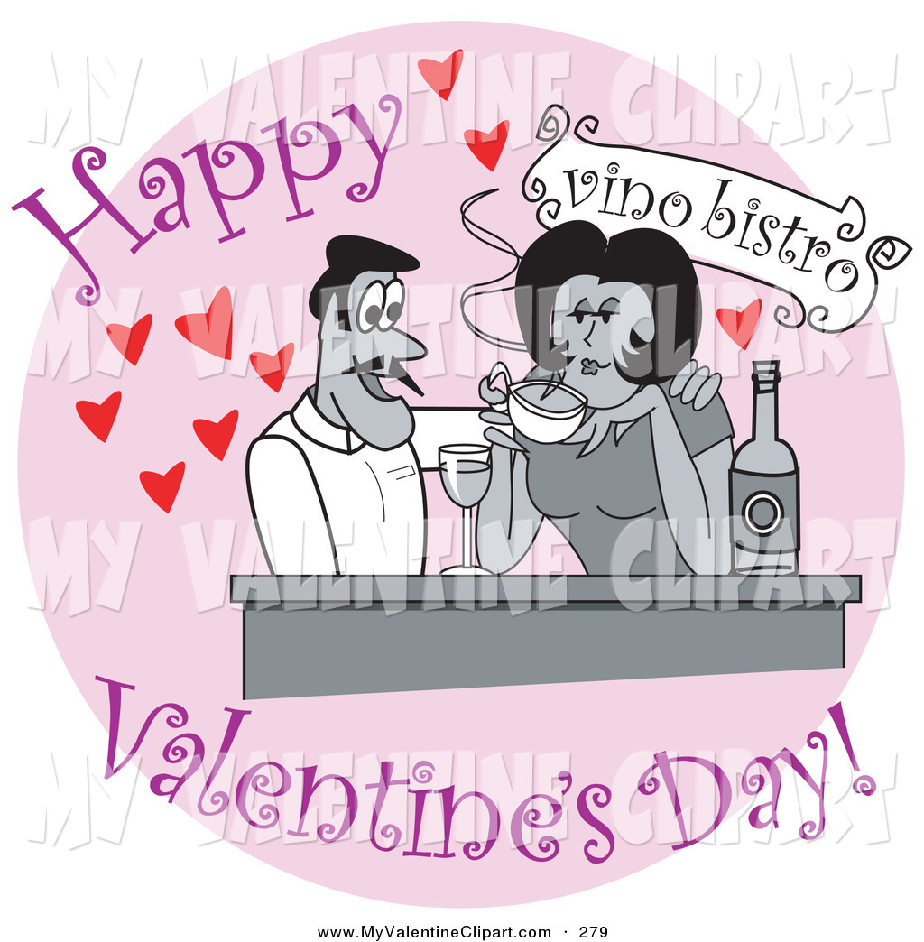 Clipart Of A Happy Couple Drinking Wine At A Bistro On Valentine S Day