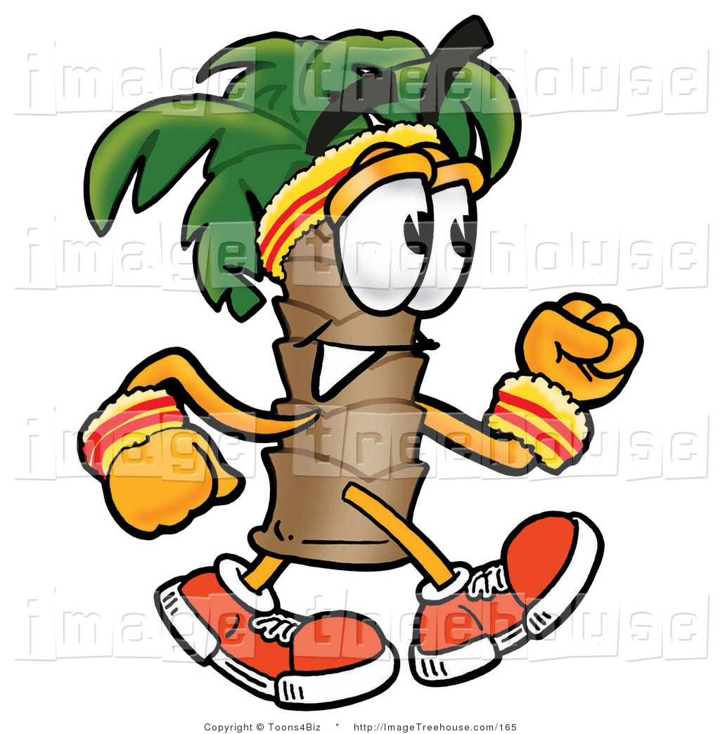 Clipart Of A Smiling Palm Tree Mascot Cartoon Character Speed Walking    
