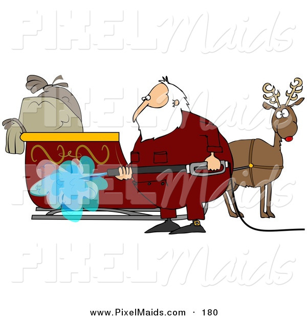 Clipart Of Santa Claus Spraying Down His Sleigh With A Pressure Washer