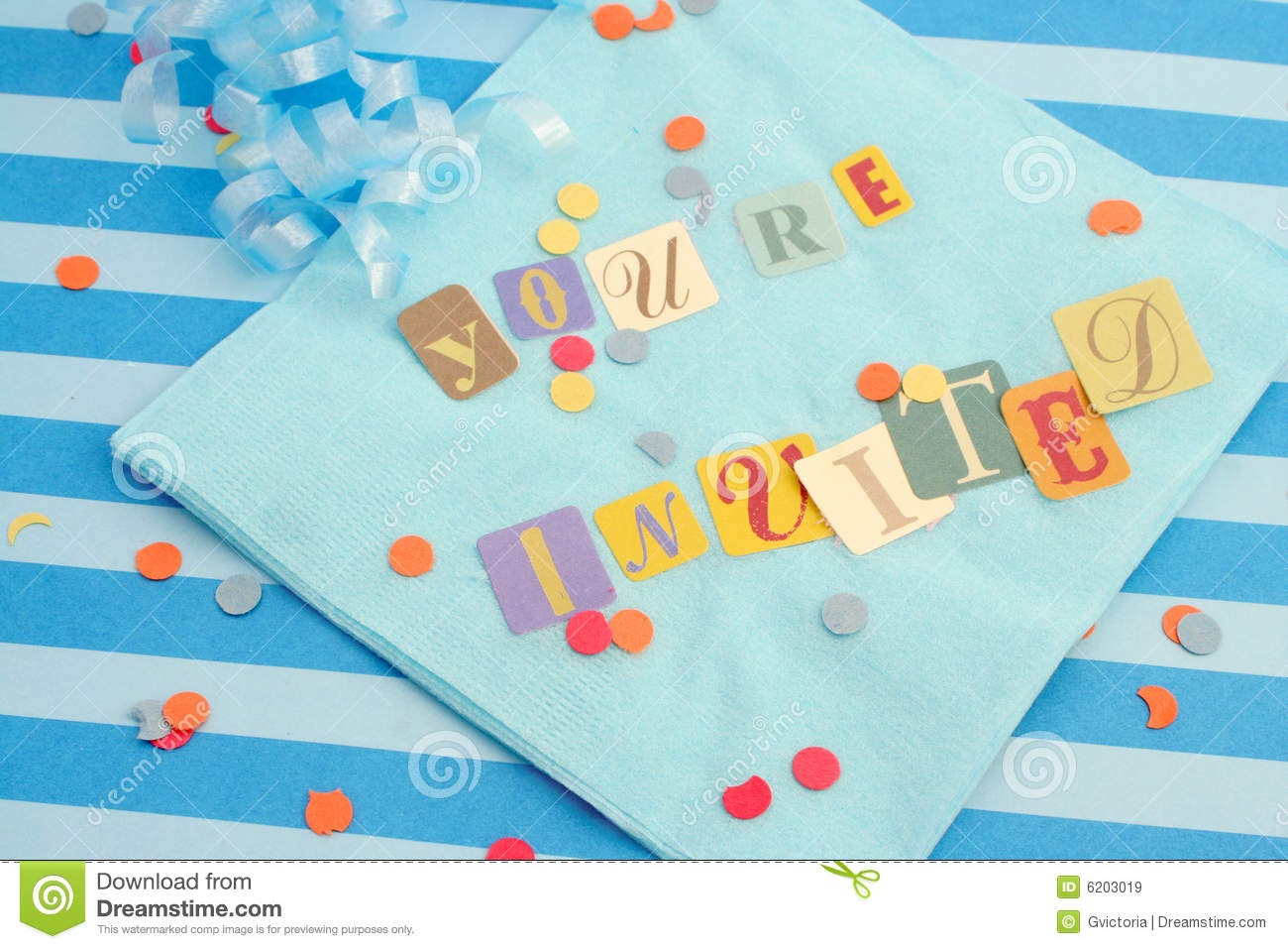 Cut Out Letters Spelling You Re Invited On Baby Blue Napkins With