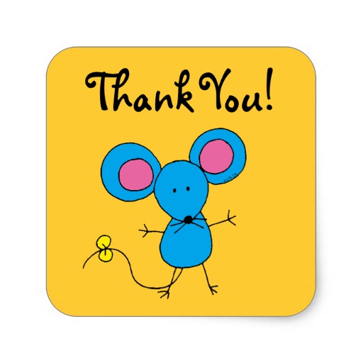 Cute Cartoon Mouse Thank You Square Stickers Clipart   Free Clip Art    