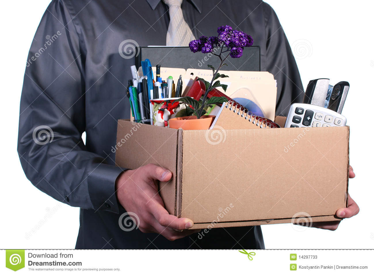 Dismissal The Man Has Control Over A Cardboard Box With Personal