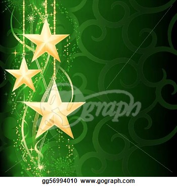 Festive Dark Green Christmas Background With Golden Stars Snow Flakes    