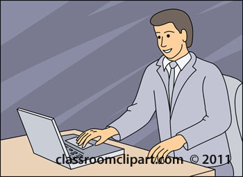 Man Sitting At Desk Working On Laptop Computer   Classroom Clipart