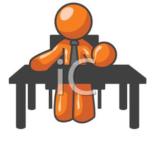     Of A Business Man Sitting At A Desk   Royalty Free Clipart Picture