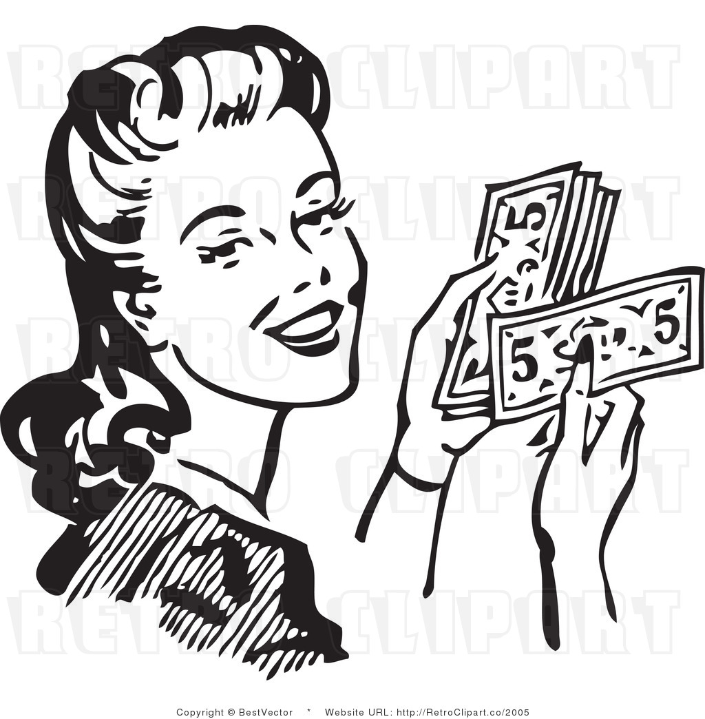 Royalty Free Vector Clip Art Of A Black And White Wealthy Retro Woman
