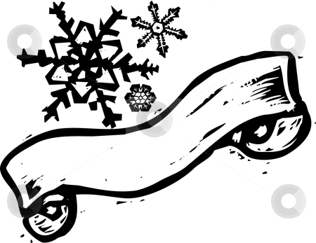 Snowflake Banner  2 Stock Vector Clipart Three Woodcut Style