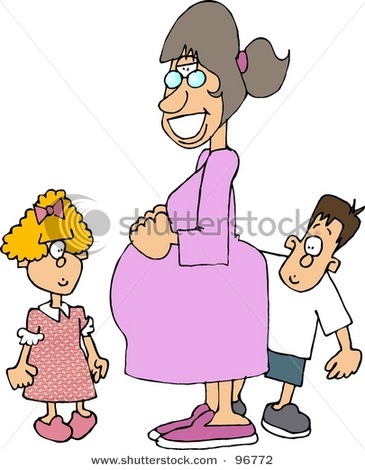Stock Photo Clipart Illustration Of A Pregnant Mom And Two Kids 96772