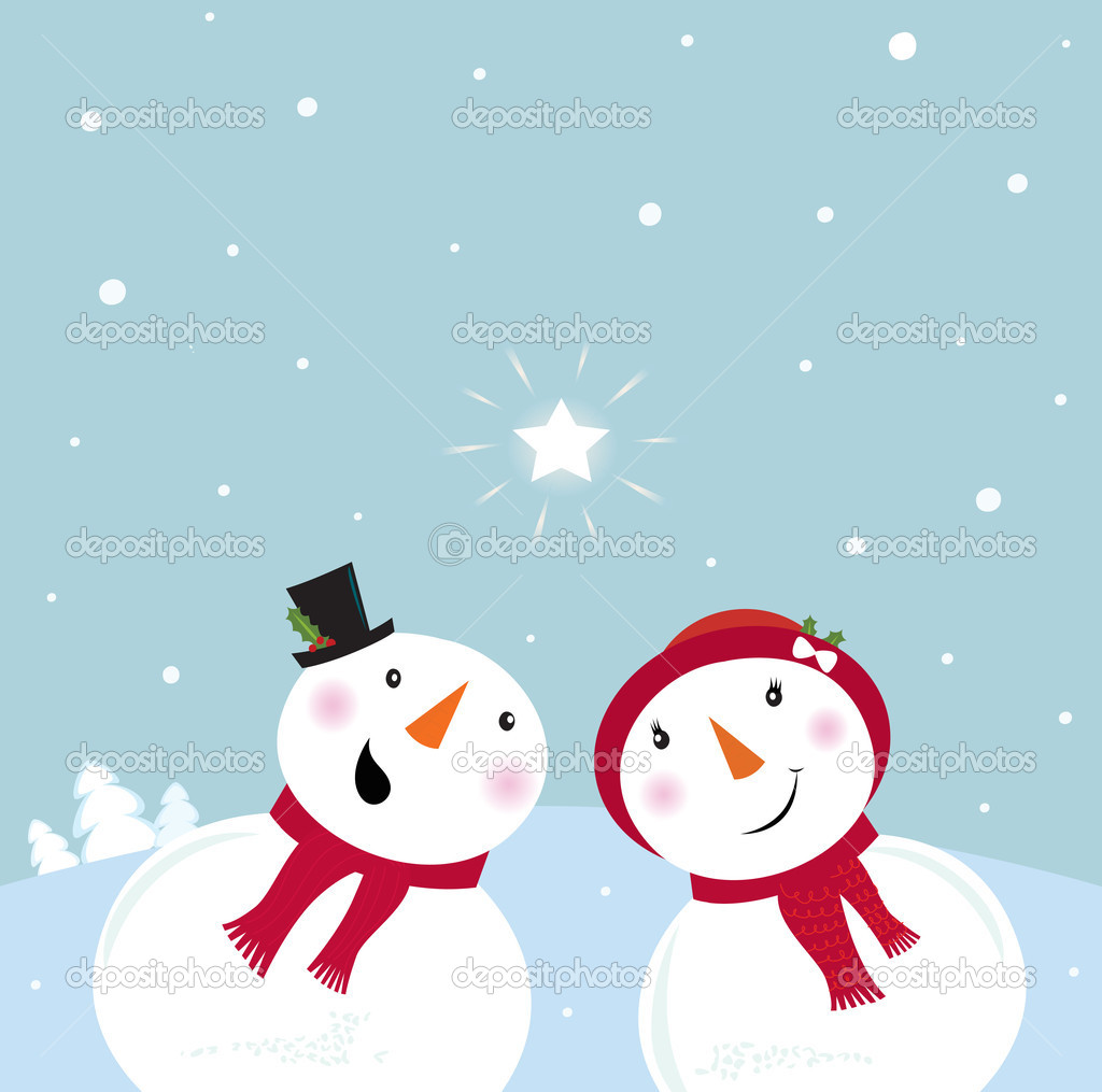 Valentine S Day  Snowman   Snow   Woman  Snowy Couple In Love   Stock    