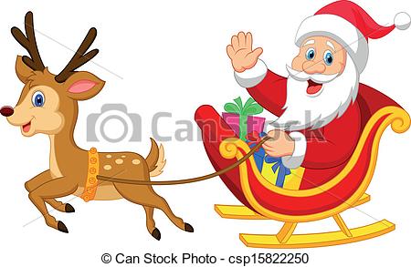 Vector   Cartoon Santa Drives His Sleigh   Stock Illustration Royalty