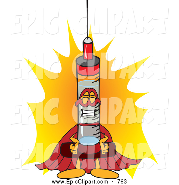 Vector Clip Art Of A Large Medical Syringe Mascot Character Super Hero    