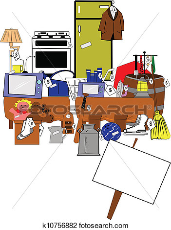 Yard Sale Background With Mass Of Assorted Items With Tags