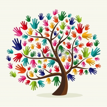 20633178 Diversity Multi Ethnic Hand Tree Illustration Over Stripe