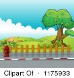 Cartoon Of A Sidewalk With A Fence And Hydrant By A Park Royalty Free