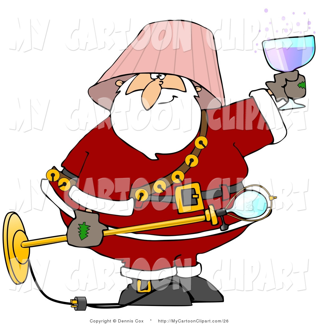 Clip Art Of A Drunk Santa With A Pink Lamp Shade On His Head Holding