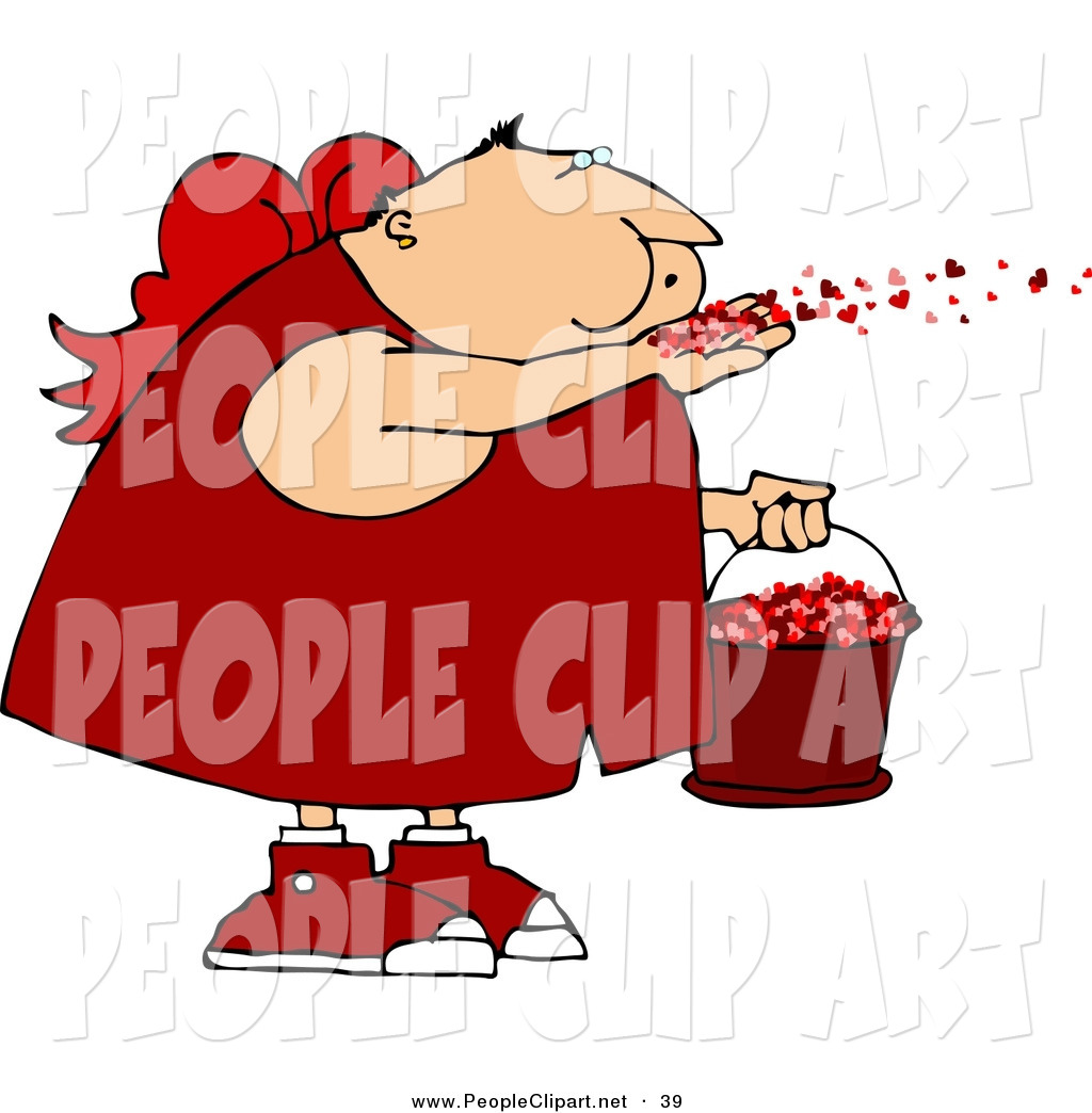 Clip Art Of A Fat Saint Valentine S Day Cupid Blowing Love Hearts Into    
