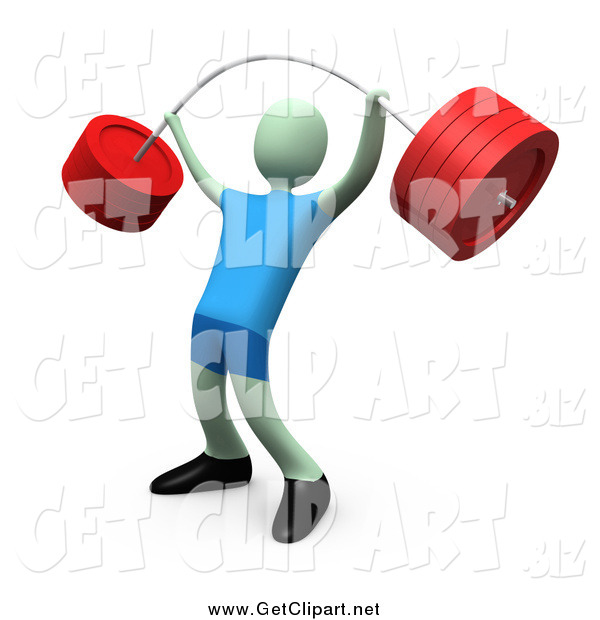 Clip Art Of A Strong 3d Green Man Lifting A Heavy Barbell In The Gym