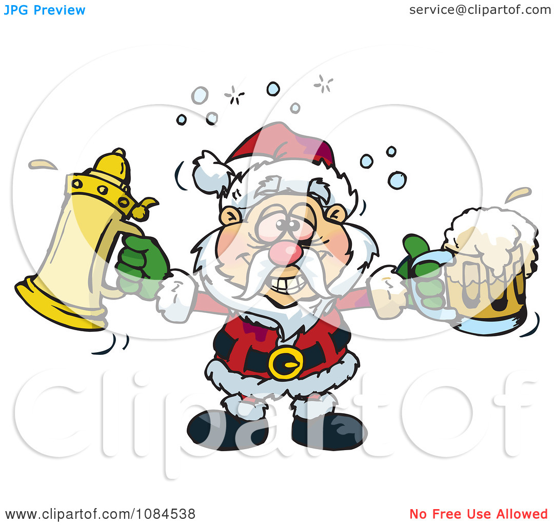Clipart Drunk Santa Holding Pints Of Beer   Royalty Free Vector