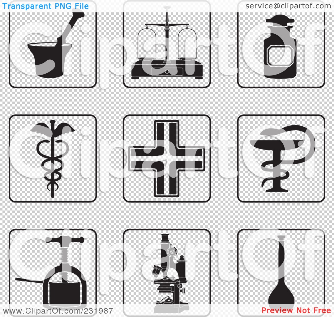 Clipart Illustration Of A Digital Collage Of Black And White Pharmacy