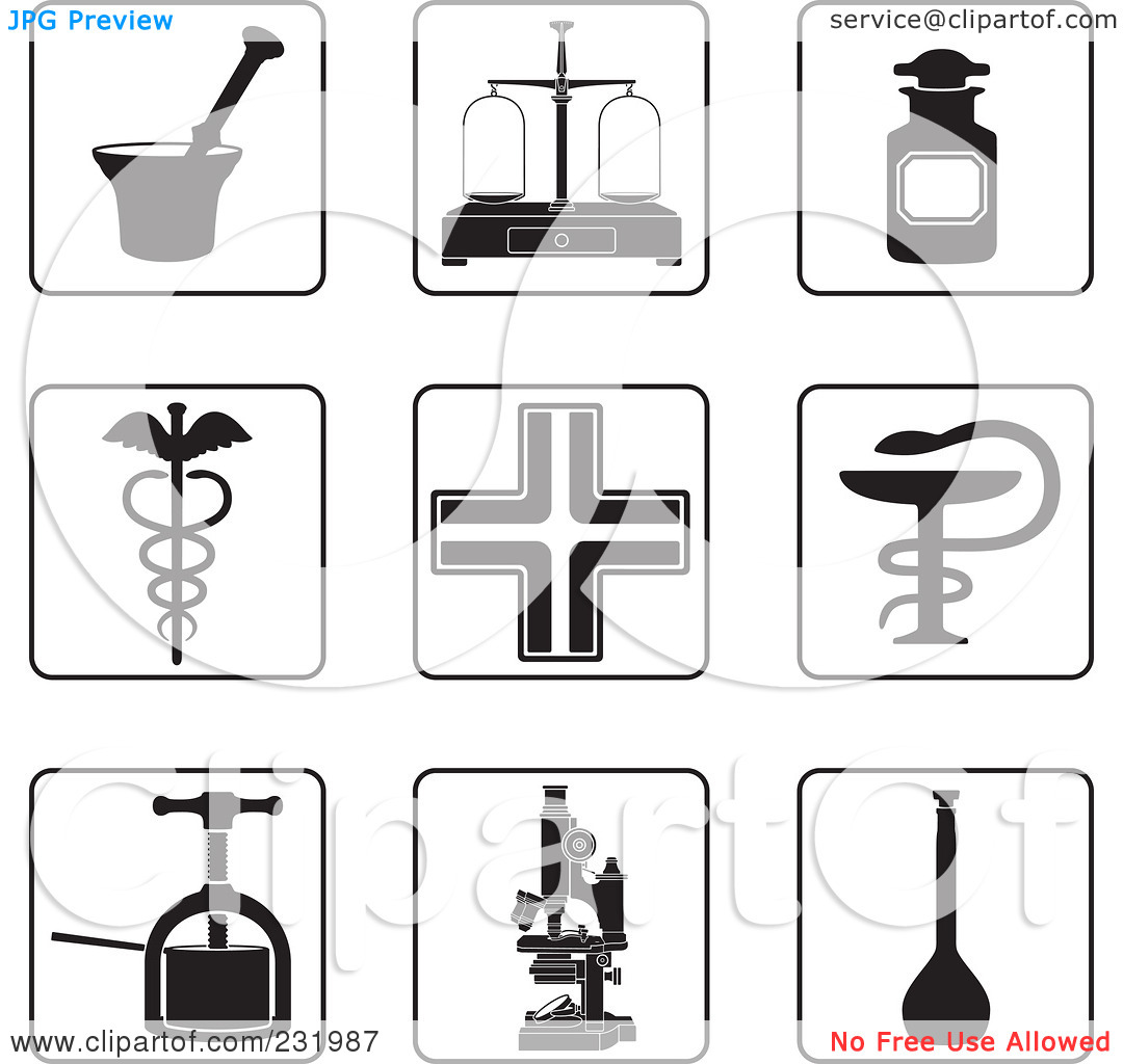 Clipart Illustration Of A Digital Collage Of Black And White Pharmacy