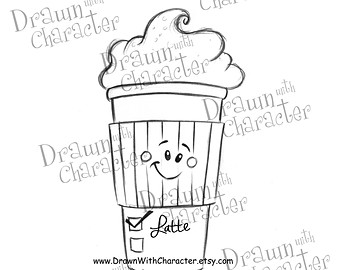 Latte Coffee Cup Thank You A Latte Digital Stamp  Kopykake Image    