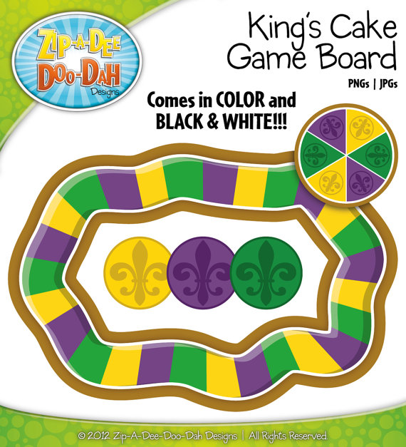Mardi Gras King S Cake Board Game Clipart Set   Create Your Own Game