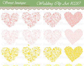 Pink Yellow Digital Clipart Heart R Ustic Clip Art Scrapbook Valentine