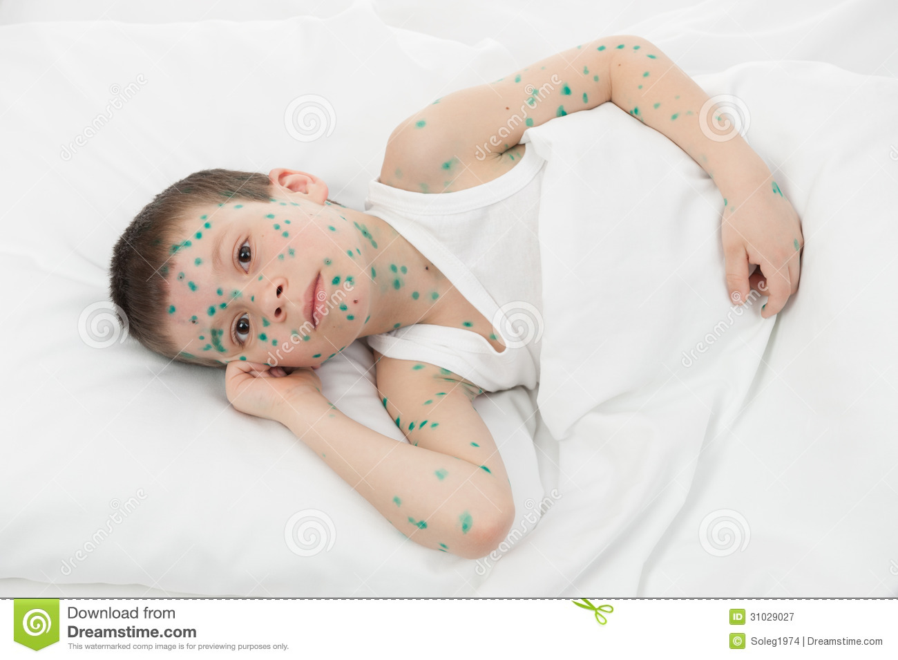 Sick Boy In White Bed Royalty Free Stock Photography   Image  31029027