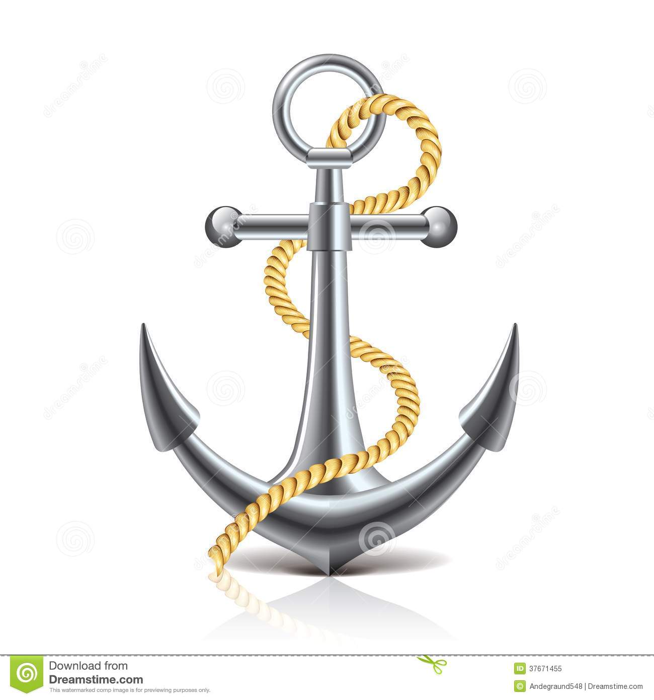 Anchor And Rope Isolated On White Photo Realistic Vector Illustration