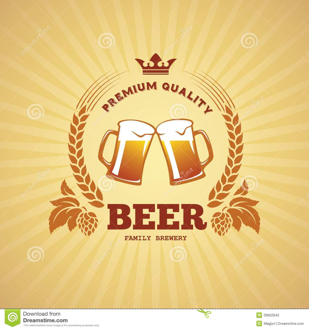 Banner With Two Beer Mugs Hops And Barley In Vector 