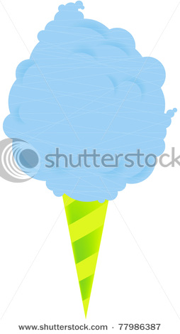 Blue Cotton Candy On A Green Striped Cone   Clipart Illustration