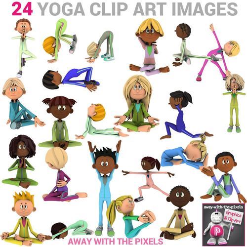 Clip Art   24 Yoga Poses Color And Back   White Commercial Use Clipart