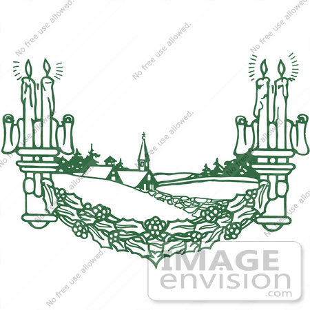 Clipart Of A Retro Green Christmas Holly Decoration With Candles And A