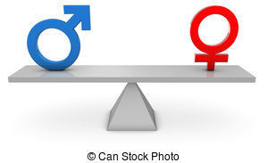 Gender Equality   3d Render Of Gender Symbols On A Seesaw