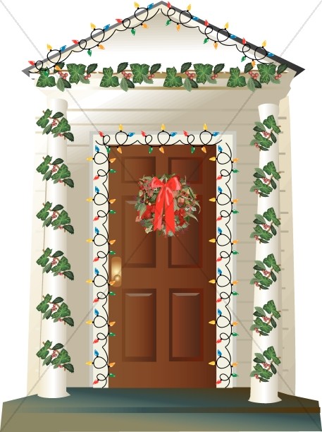 House With Outdoor Christmas Decorations   Religious Christmas Clipart