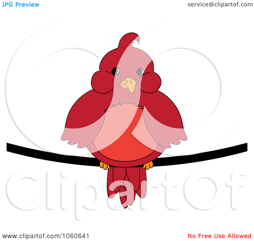 Illustration Of A Chubby Red Cardinal Bird On A Wire By Pams Clipart
